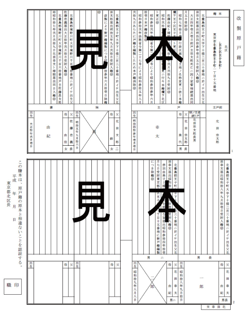 昭和改製原戸籍の謄本の見本